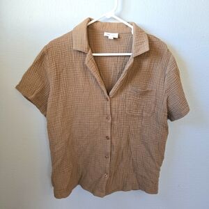 XL 100% Cotton Gauze Button Up Short Sleeve Shirt